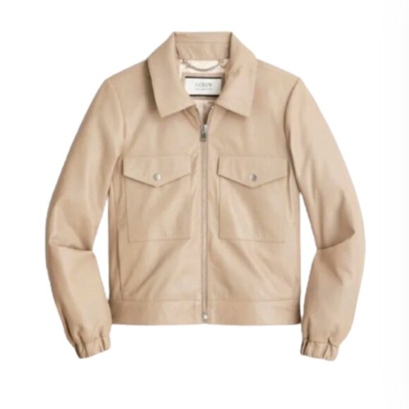 NWT JCrew Bomber Leather Jacket Womens XS Tan Nude Boulder Long Sleeve BJ932 NEW - Picture 12 of 13